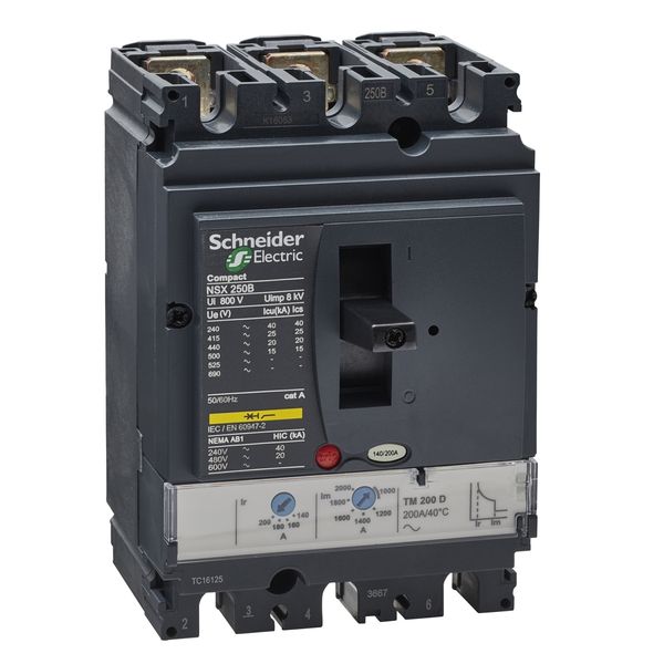 circuit breaker ComPact NSX250B, 25 kA at 415 VAC, TMD trip unit 200 A, 3 poles 3d image 3