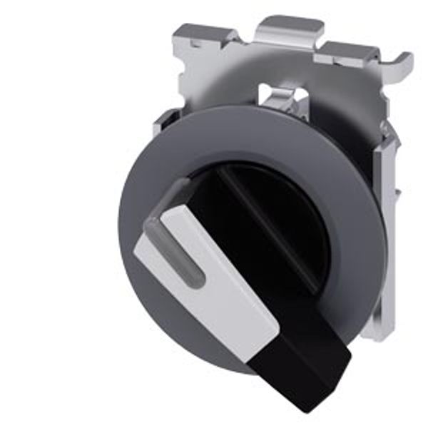 Selector switch, illuminable, 30 mm, round, Metal, matte, white, selector switch, long, front ring for flush installation,  3SU1062-2EC60-0AA0-Z X90 image 1