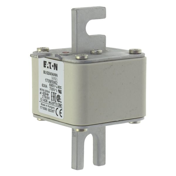 Fuse-link, high speed, 630 A, AC 690 V, DIN 2, 61 x 75 x 108 mm, aR, DIN, IEC, single indicator image 5