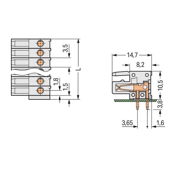 THT female header angled Pin spacing 3.5 mm light gray image 2