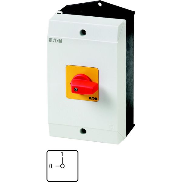 On-Off switch, P1, 32 A, surface mounting, 3 pole, Emergency switching off function, with red thumb grip and yellow front plate, hard knockout version image 5