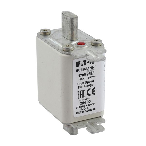 Fuse-link, high speed, 50 A, AC 690 V, DIN 00, 30 x 60 x 79 mm, gR, DIN, IEC, single indicator image 20