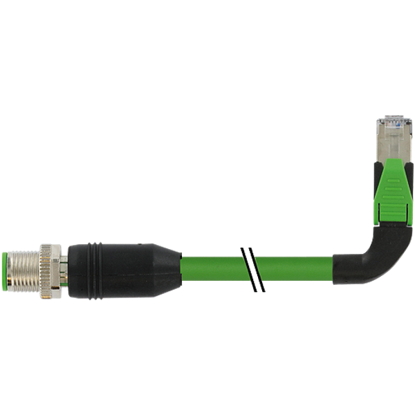 M12 male 0°/RJ45 90° left shielded PUR 2x2xAWG22 shielded gn 3.0 m image 1