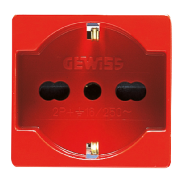 ITALIAN/GERMAN STANDARD SOCKET-OUTLET 250V ac - FOR DEDICATED LINES - 2P+E 16A DUAL AMPERAGE - P40 - 2 MODULES - RED - SYSTEM image 1