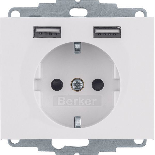 SCHUKO socket outlet/USB A-A, K.1, polar white glossy image 1