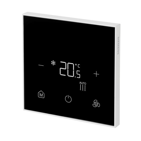 RDF440BN - Flush mount touch BACnet and Modbus room thermostat for 2-/4-pipe FCU with 3-speed or DC fan outputs, DC 0...10V control outputs and 2 x multifunctional inputs, fit for square conduit boxes image 2