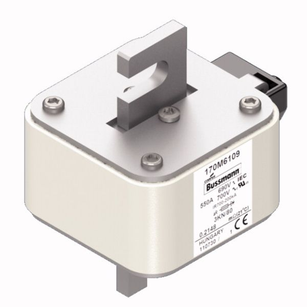 Fuse-link, high speed, 550 A, AC 690 V, DIN 3, 76 x 92 x 109 mm, aR, DIN, IEC, single indicator image 3