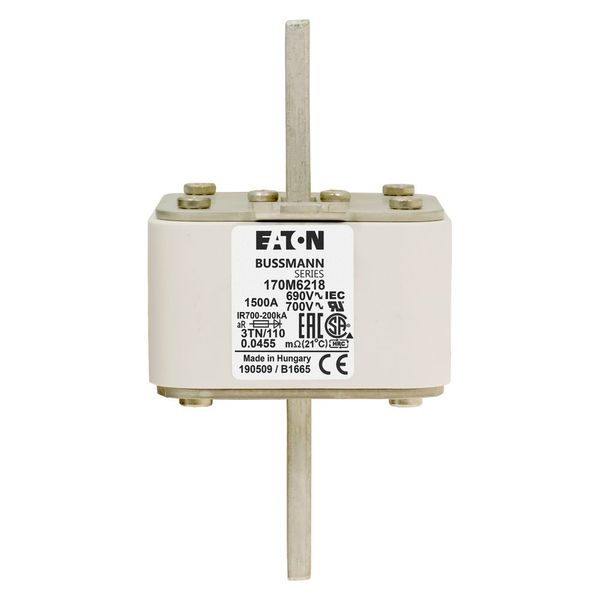 Fuse-link, high speed, 1500 A, AC 690 V, DIN 3, 76 x 90 x 139 mm, aR, DIN, IEC, type T indicator image 12