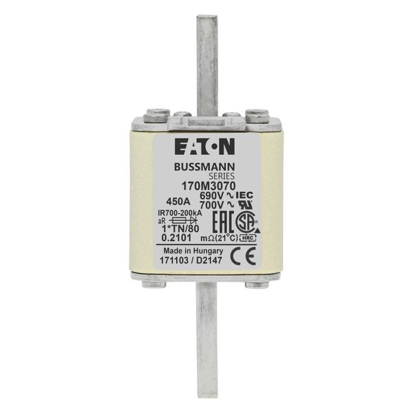 Fuse-link, high speed, 450 A, AC 690 V, compact DIN 1, 45 x 58 x 104 mm, aR, DIN, IEC, single indicator image 8