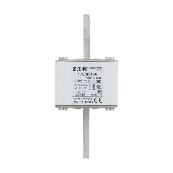 Fuse-link, high speed, 1000 A, AC 690 V, DIN 2, 61 x 61 x 108 mm, aR, DIN, IEC, single indicator, 110 mm centres image 5