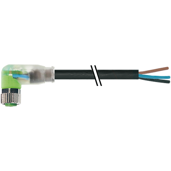 M8 female 90° A-cod. with cable LED PUR 4x0.34 bk UL/CSA+drag ch. 1.5m image 1