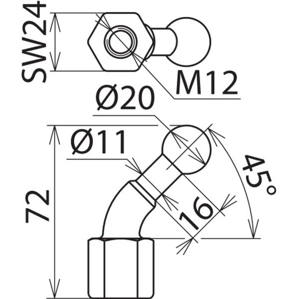 Fixed ball point D 20mm angled (45°) with female thread M12 image 2