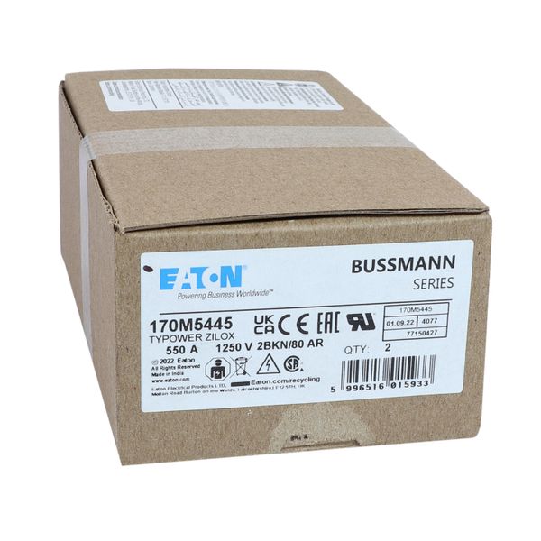 Fuse-link, high speed, 550 A, AC 1250 V, size 2, 61 x 77 x 81 mm, aR, IEC, UL, single indicator image 13