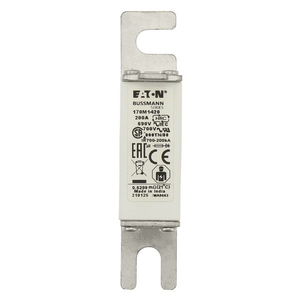 Fuse-link, high speed, 200 A, AC 690 V, DIN 000, aR, DIN, IEC, single indicator, live gripping lugs image 18