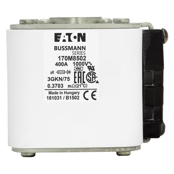 Fuse-link, high speed, 400 A, AC 1000 V, size 3, 74 x 92 x 91 mm, aR, IEC, UL, single indicator image 9