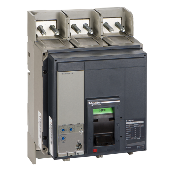 circuit breaker ComPact NS1600N, 50 kA at 415 VAC, Micrologic 2.0 trip unit, 1600 A, fixed,3 poles 3d image 4