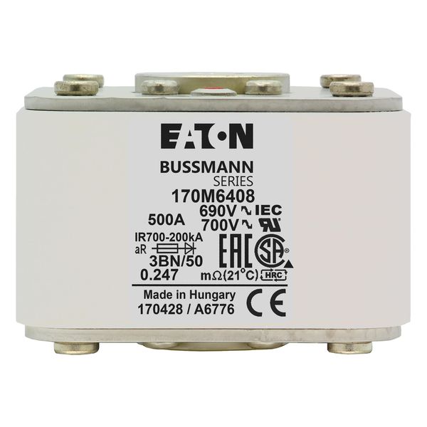 Fuse-link, high speed, 500 A, AC 690 V, size 3, aR, IEC, UL, single indicator image 22