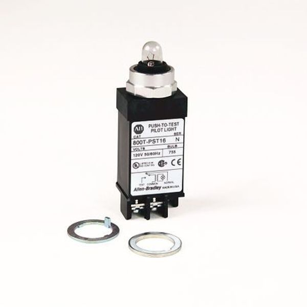 Allen-Bradley 800T-PST16 800T PB, 18mm Pilot Light, No Lens, Transformer Type, Push-to-Test Type, Incandescent Lamp, 120V AC 50/60 Hz image 1