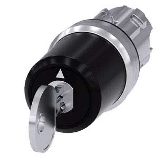 3SU1050-5BN51-0AA0-Z Y01 22 mm, round, metal, shiny, special lock, with 2 keys, 3 switch positions I-O image 1