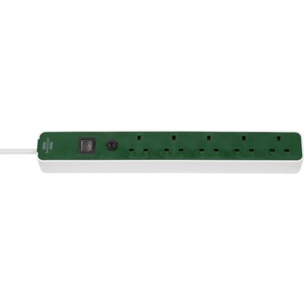 Ecolor FB Extension Lead With Safety Fuse Reset Button 5-way 3m H05VV-F 3G1.5 white/green with switch *GB* image 1