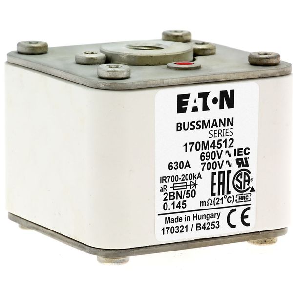 Fuse-link, high speed, 630 A, AC 690 V, size 2, 61 x 77 x 51 mm, aR, IEC, UL, single indicator, flush end, M10 image 8