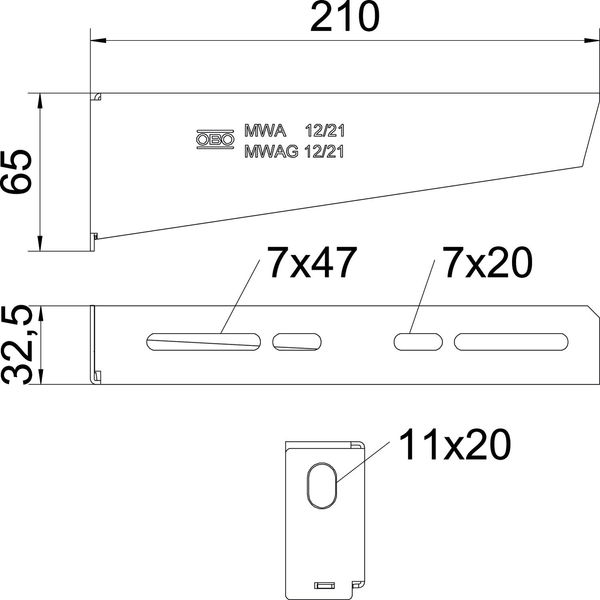 MWA 12 21S FS Wall and support bracket with fastening bolt M10x25 B210mm image 2