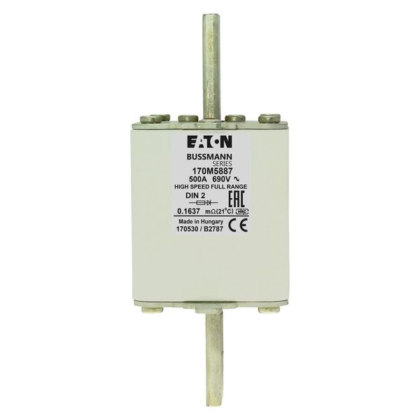 Fuse-link, high speed, 500 A, AC 690 V, DIN 2, 60 x 74 x 150 mm, gR, DIN, IEC, single indicator image 15