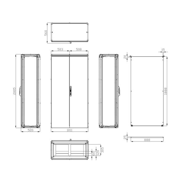 Modular enclosure 2 door IP54 H=2000 W=1000 D=500 mm image 3