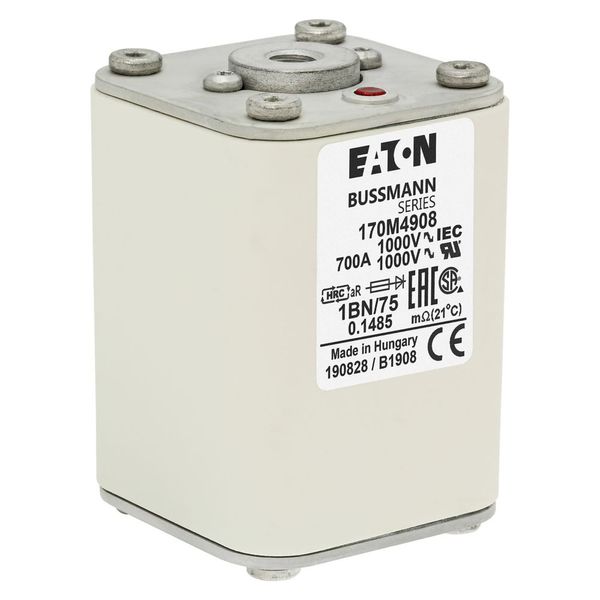 Fuse-link, high speed, 700 A, AC 1000 V, size 1, 53 x 53 x 75 mm, aR, IEC, single indicator image 8