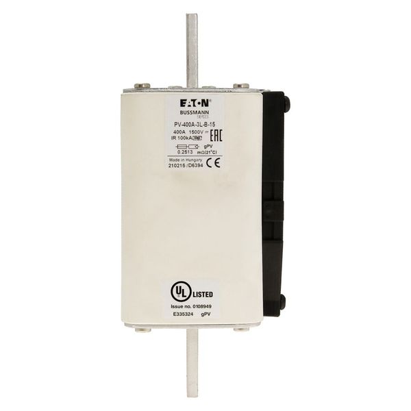 Fuse-link, high speed, 400 A, DC 1500 V, 3L, 75 x 205 mm, gPV, IEC, UL, with indicator, bolted contacts image 21