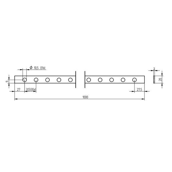 Copper busbar perforated, 20x3mm, 1m image 3