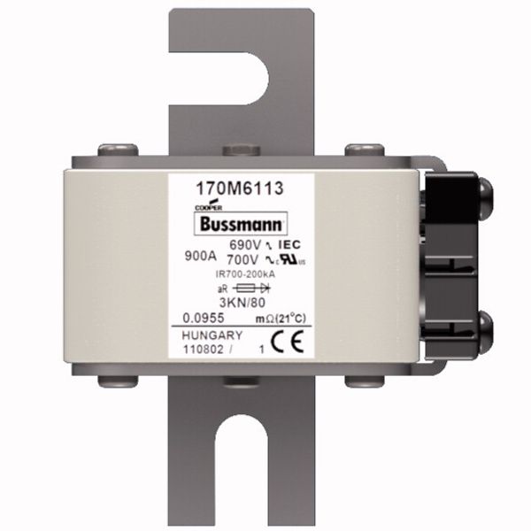 Fuse-link, high speed, 900 A, AC 690 V, DIN 3, 76 x 92 x 109 mm, aR, DIN, IEC, single indicator image 1