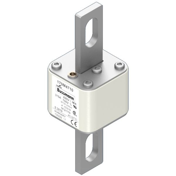 Fuse-link, high speed, 350 A, AC 690 V, size 1, 53 x 69 x 136 mm, aR, IEC, UL, no indicator, 115 mm centers image 1