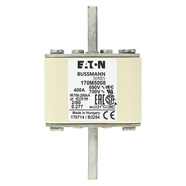 Fuse-link, high speed, 400 A, AC 690 V, DIN 2, 61 x 61 x 108 mm, aR, DIN, IEC, single indicator, 80 mm centres image 9