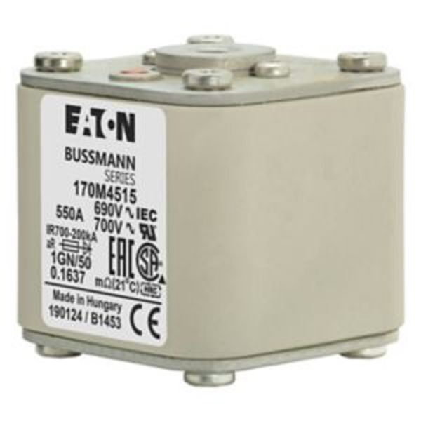 Fuse-link, high speed, 550 A, AC 690 V, size 1, 53 x 69 x 51 mm, aR, IEC, UL, single indicator, flush end, 18 UNC image 8