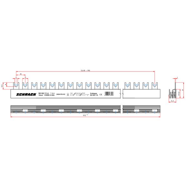 Busbar fork, 18mm, 2-pole 10mmý, 1m, no break out version image 3