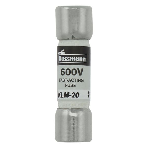 Eaton Bussmann series KLM fuse, 600 Vac, 600 Vdc, 20A, 100 kAIC at 600 Vac, 50 kAIC at 600 Vdc, Non Indicating, Fast acting, Ferrule end X ferrule end, Melamine tube, Nickel-plated bronze endcap image 2