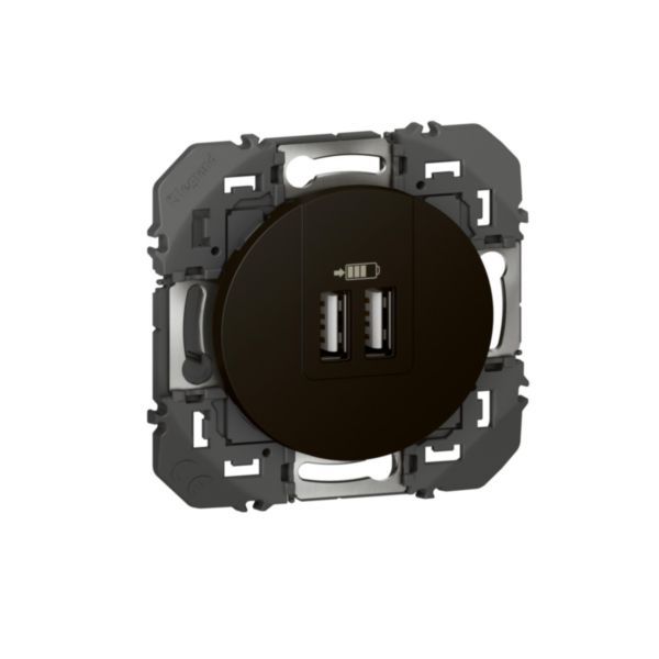 Double USB Type-A socket dooxie 3A 15W black finish, to be fitted with a finishing plate - blister packaging image 1