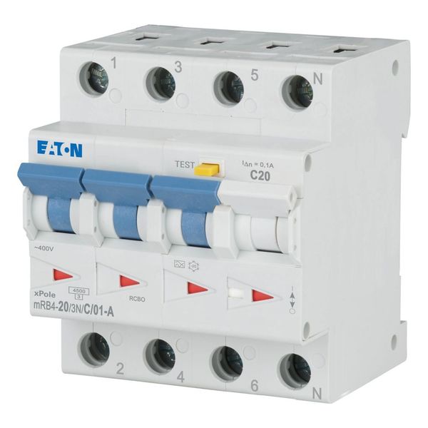 RCD/MCB combination, 20 A, 100 mA, MCB trip characteristic: C, 3p+N, RCD trip characteristic: A image 5