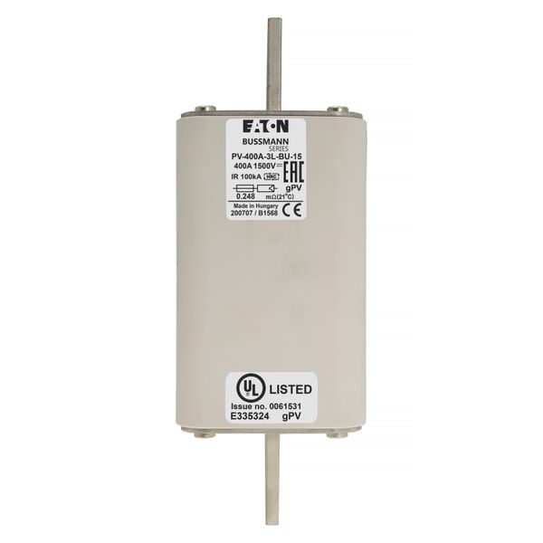 Fuse-link, high speed, 400 A, DC 1500 V, 3L, 75 x 205 mm, gPV, IEC, UL, without indicator, bolted contacts image 22