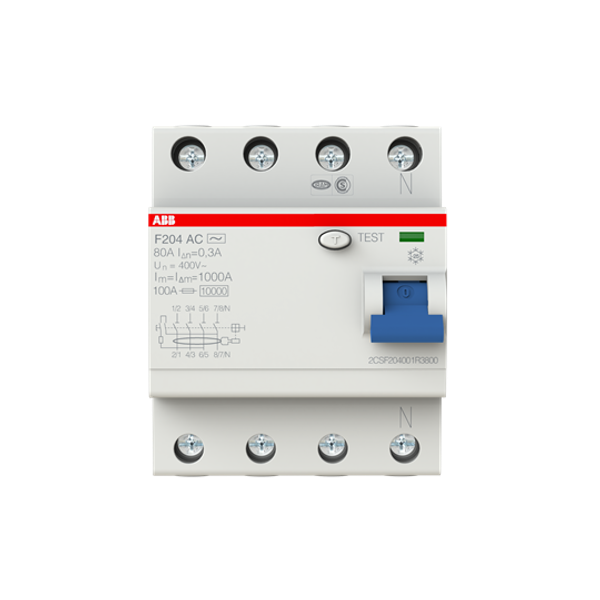 F204 AC-80/0.3 Residual Current Circuit Breaker 4P AC type 300 mA image 2