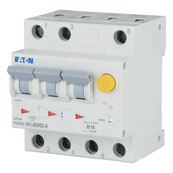 RCD/MCB combination, 16 A, 30 mA, MCB trip characteristic: B, 3p, RCD trip characteristic: A image 1