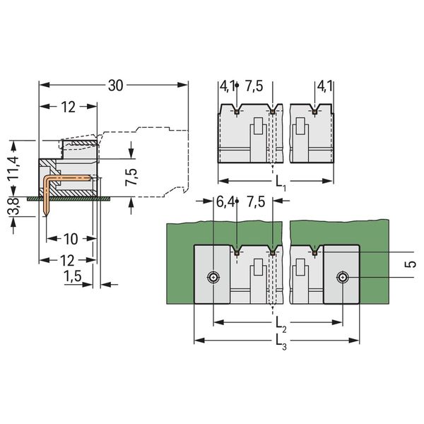 THT male header 1.2 x 1.2 mm solder pin angled light gray image 2