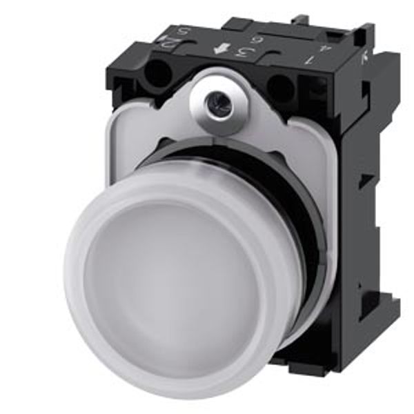 Indicator lights, 22 mm, round, plastic, white, lens, smooth, with holder, LED module  3SU1103-6AA60-1AA0-Z Y11 image 2