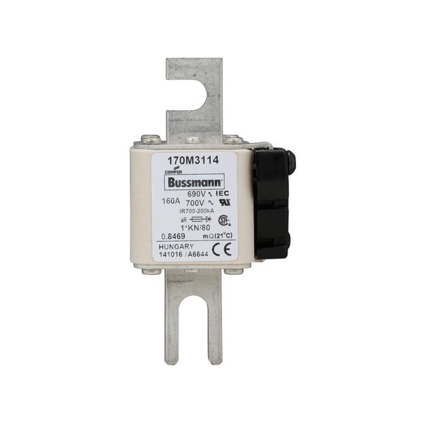 Fuse-link, high speed, 160 A, AC 690 V, compact DIN 1, 45 x 59 x 104 mm, aR, DIN, IEC, single indicator image 12