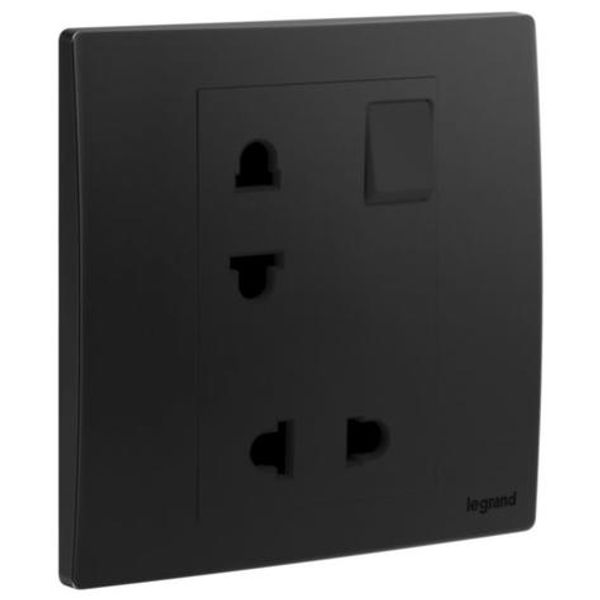 Mallia Senses - 1 gang EURO/US switched socket outlet - 16A - 2 x 2 poles - Matt Black image 1