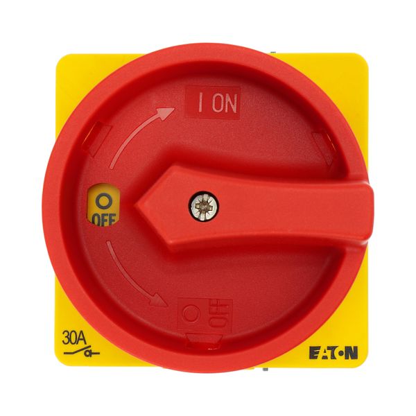 Main switch, P3, 30 A, flush mounting, 3 pole, With red rotary handle and yellow locking ring, Lockable in the 0 (Off) position, UL/CSA image 15