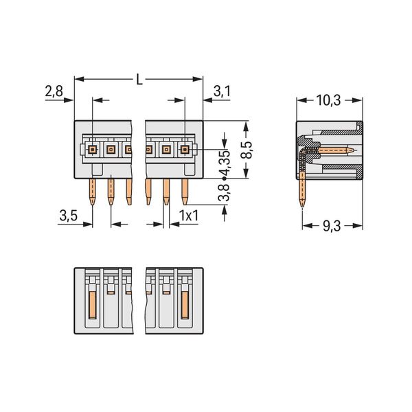 THT male header 1.0 x 1.0 mm solder pin angled light gray image 3