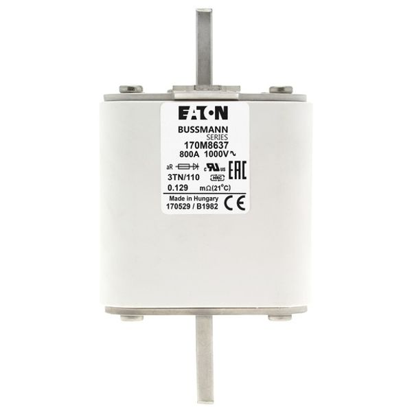 Fuse-link, high speed, 800 A, AC 1000 V, DIN 3, 74 x 90 x 139 mm, aR, DIN, IEC, single indicator image 2