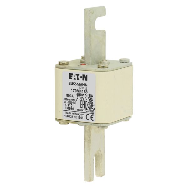 Fuse-link, high speed, 800 A, AC 690 V, DIN 1, 53 x 66 x 138 mm, aR, DIN, IEC, single indicator image 3